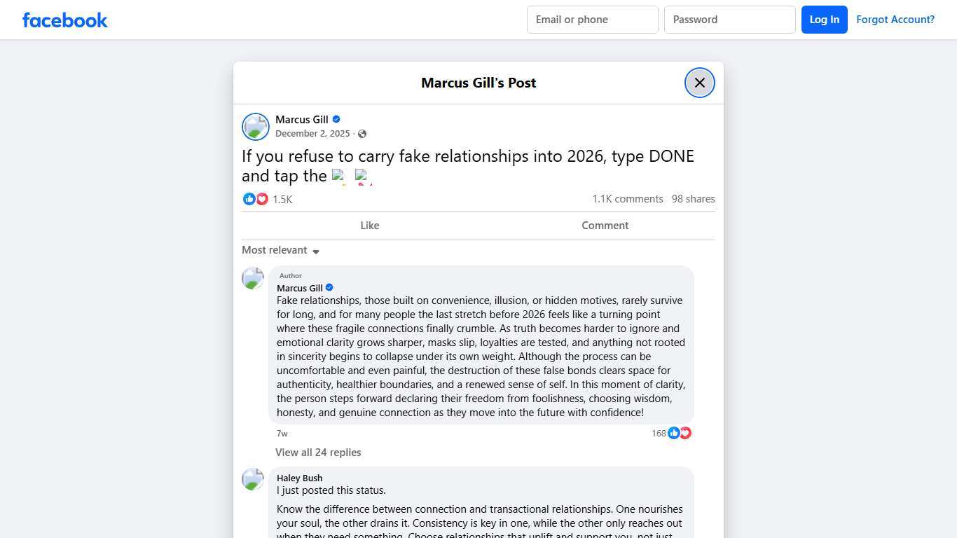 Marcus Gill - If you refuse to carry fake relationships... Facebook